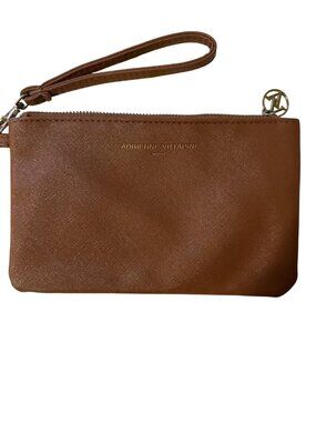 Adrienne Vittadini Brown Faux Leather Wristlet Wallet With Gold Zipper Charm & I